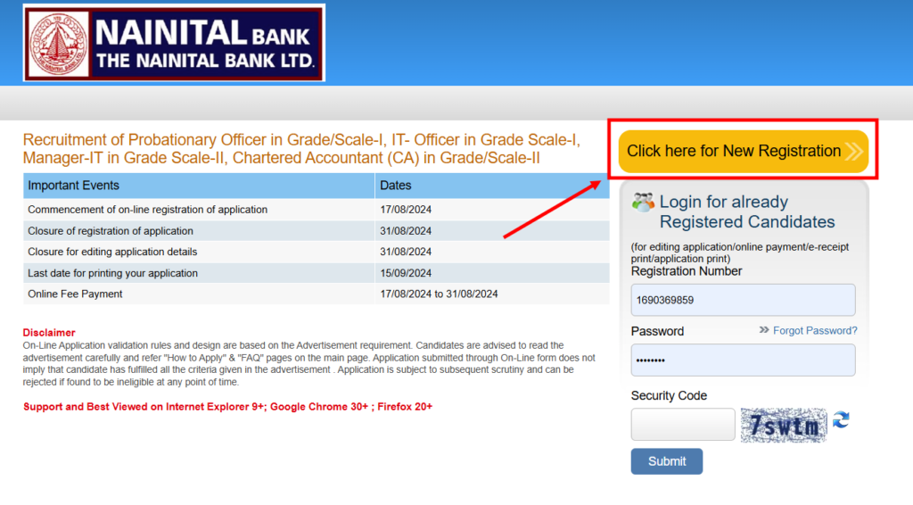 NAINITAL BANK PO Application Registration