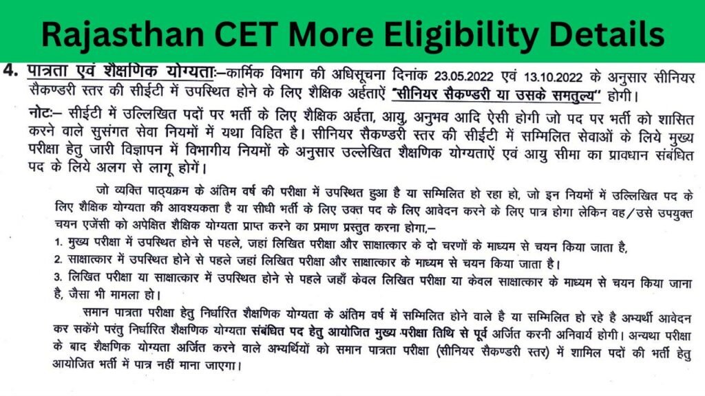 Rajasthan CET Eligibility Details