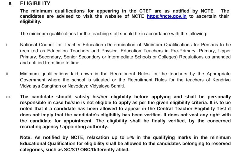 CTET 2024 Exam Eligibility 2024