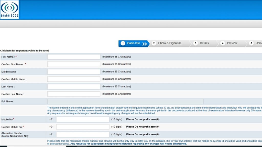 ECGC Officer Probationary PO application form