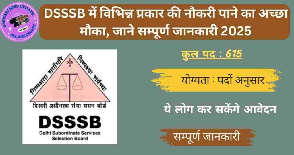 DSSSB Various Post Recruitment 2025