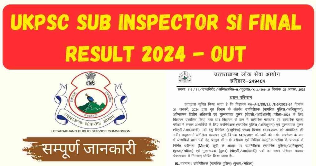 UKPSC Sub Inspector SI Final Result 2024