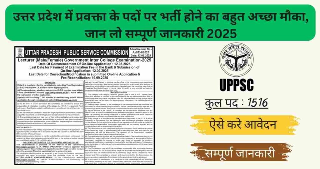 UP GIC Lecturer Staff  Vacancy 2025