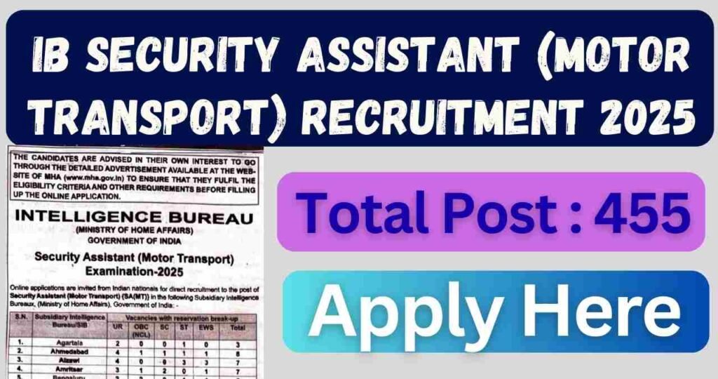 IB Security Assistant (Motor Transport) Recruitment 2025