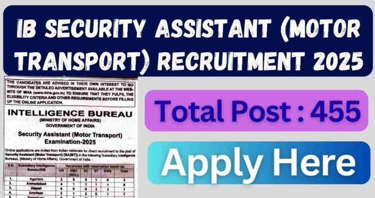 IB Security Assistant (Motor Transport) Recruitment 2025