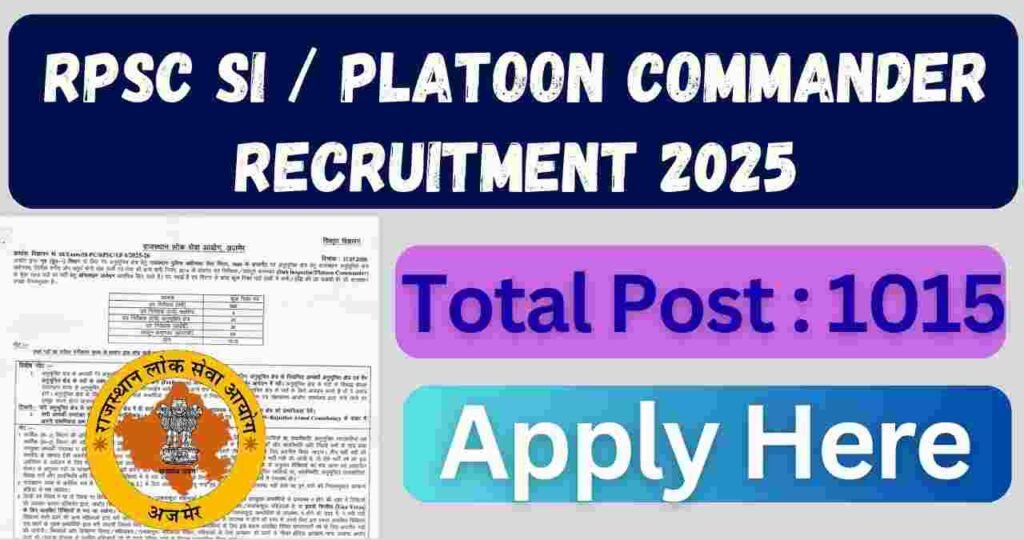 RPSC SI Platoon Commander Recruitment 2025